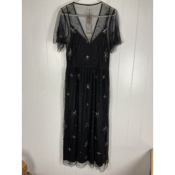 Chan Luu Women's Nora Dress with Star Beaded Embroidery in Black Size Medium NWT - Picture 7 of 8